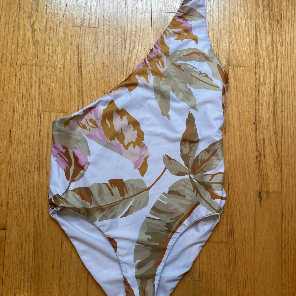 BAIIA Reversible One Shoulder Women’s Swimsuit in Tropical Leaf Print, Size 10